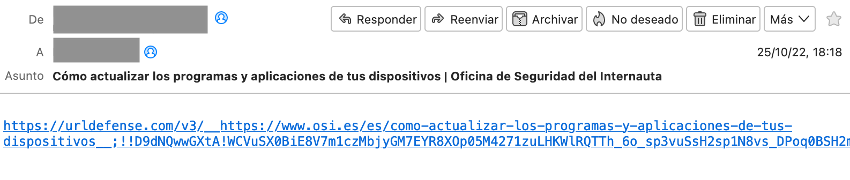 Primer exemple de correu electrònic amb URLdefense
