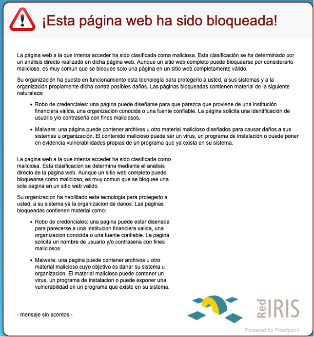 Missatge pàgina web bloquejada